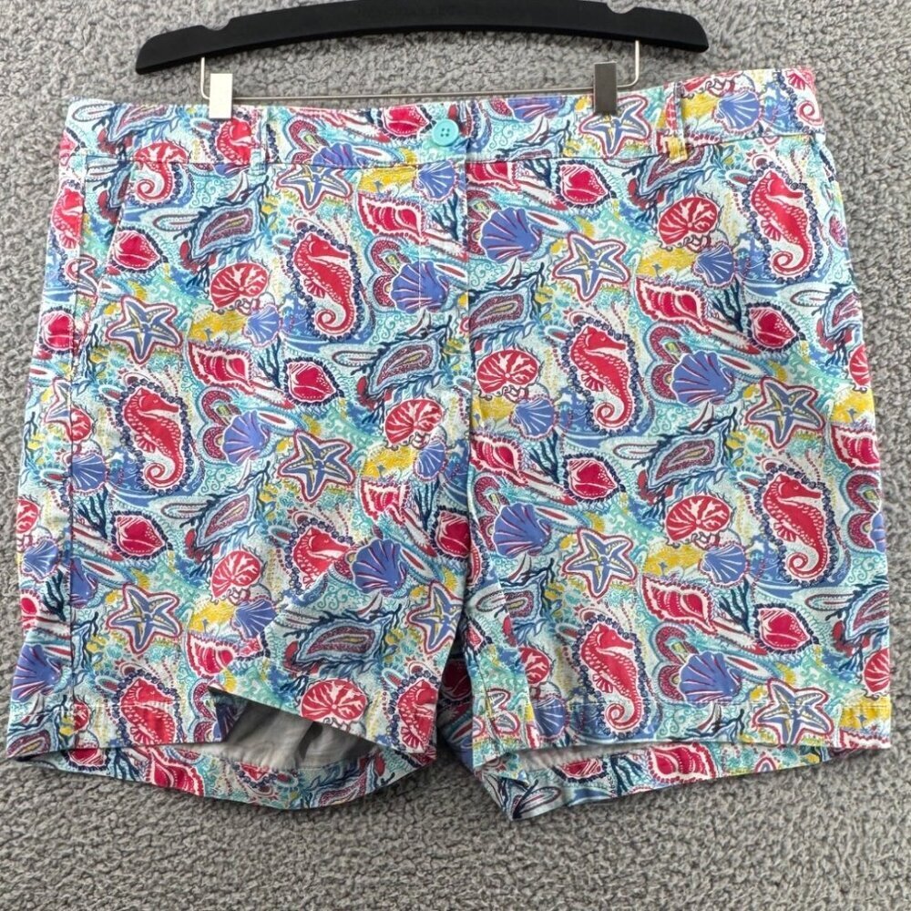 Talbots Weekend Shorts Coastal Shell Paisley Print Chino Flat Front Women Size16